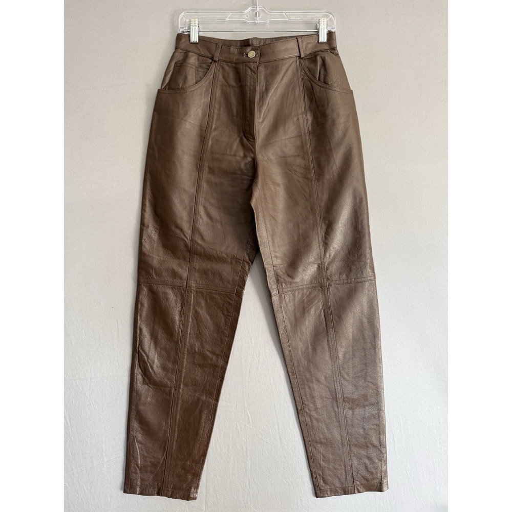 Vintage Leather‎ Pants Womens 6 Brown Tapered Chaps Motorcycle Biker 90s Y2K